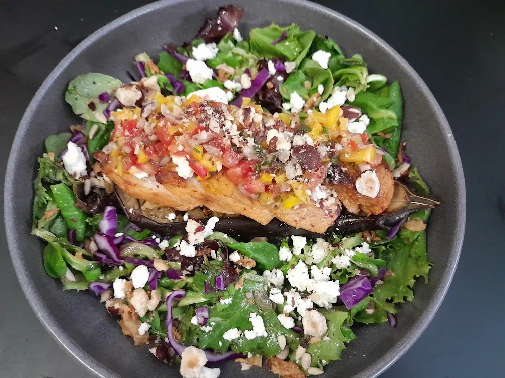 Aubergine Rôti Porc Mariné Piment Sauce Vierge